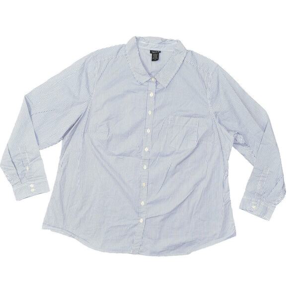 Torrid Blue Button-Up Top Cotton Blend Plus Size 3 Striped Long Sleeve Collared - Picture 1 of 7
